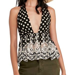 Free People Lunch Date Polka Dot Halter Top